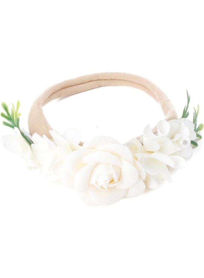 cherrboll 4pcs Baby Girl Headbands Flowers, Super Soft & Stretchy Nylon Floral Hairbands for Newborn Toddler, 3pcs Strips-ivory, Small - Image 5