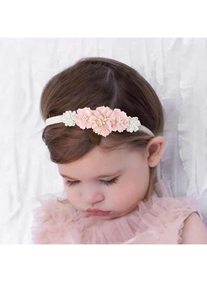 cherrboll 4pcs Baby Girl Headbands Flowers, Super Soft & Stretchy Nylon Floral Hairbands for Newborn Toddler, 3pcs Strips-ivory, Small - Image 4