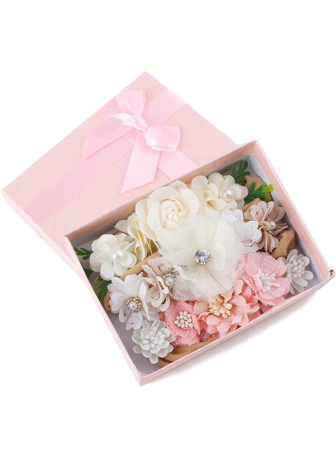 cherrboll 4pcs Baby Girl Headbands Flowers, Super Soft & Stretchy Nylon Floral Hairbands for Newborn Toddler, 3pcs Strips-ivory, Small - Image 2