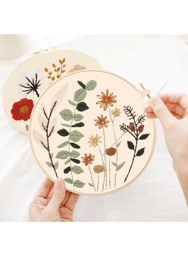 PTTIMFFM 2 Pack Beginner Embroidery Starter Kit, Pre-Printed Floral & Plant Cross Stitch Sets with Hoops, Color Threads, Needles for Adults & Kids - Image 5