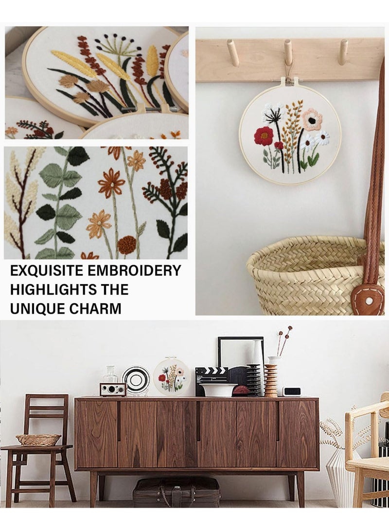 PTTIMFFM 2 Pack Beginner Embroidery Starter Kit, Pre-Printed Floral & Plant Cross Stitch Sets with Hoops, Color Threads, Needles for Adults & Kids - Image 4