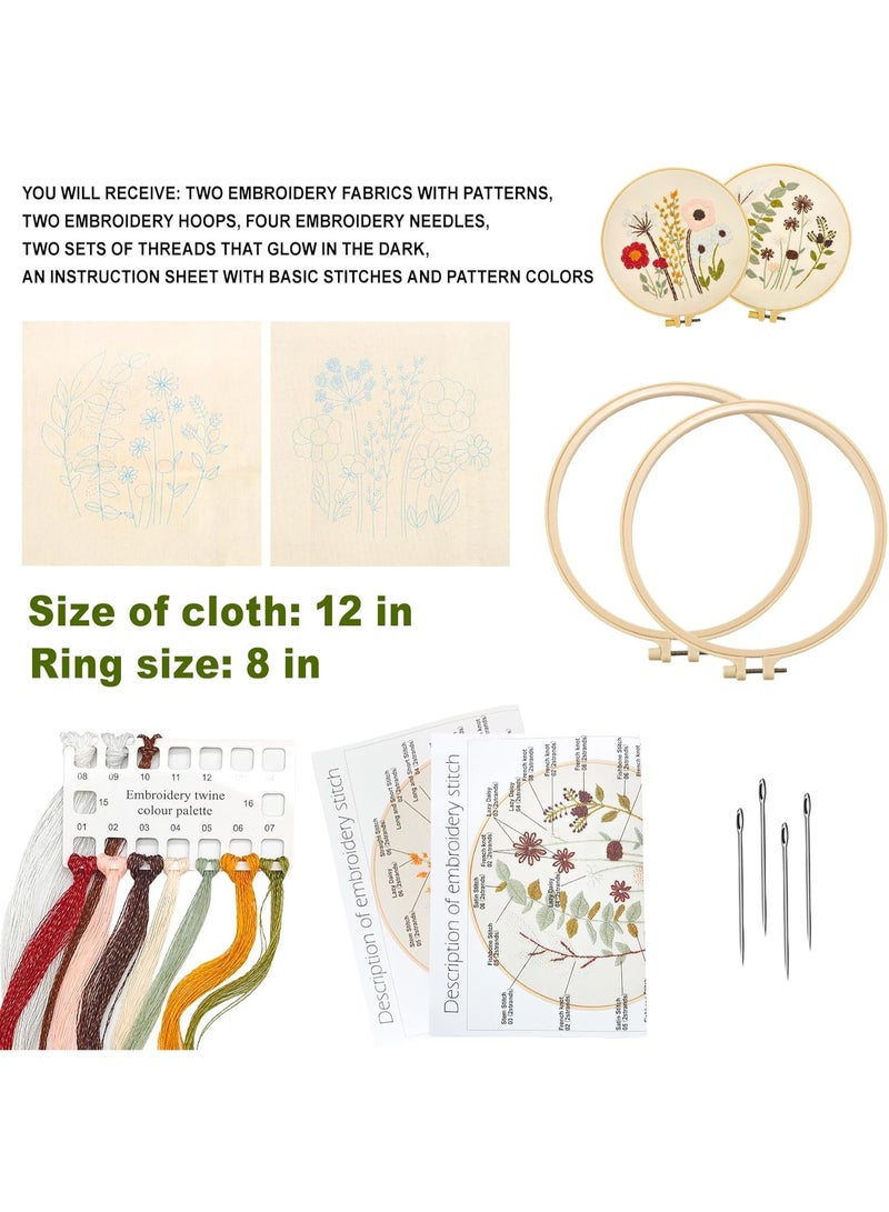 PTTIMFFM 2 Pack Beginner Embroidery Starter Kit, Pre-Printed Floral & Plant Cross Stitch Sets with Hoops, Color Threads, Needles for Adults & Kids - Image 2