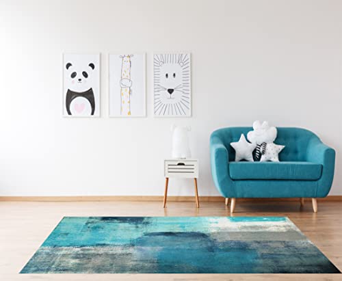 LOKMU Non-Slip Area Rugs Turquoise and Grey Abstract Art Home Decor Rugs Carpet for Classroom Living Room Bedroom Dining Kindergarten Room 5'x7' - Image 4