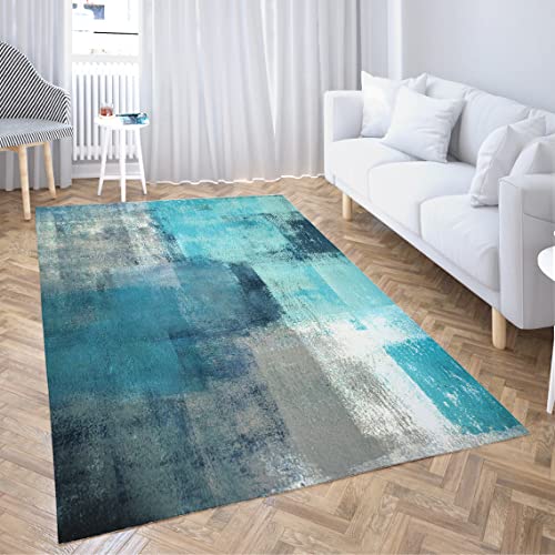 LOKMU Non-Slip Area Rugs Turquoise and Grey Abstract Art Home Decor Rugs Carpet for Classroom Living Room Bedroom Dining Kindergarten Room 5'x7' - Image 5