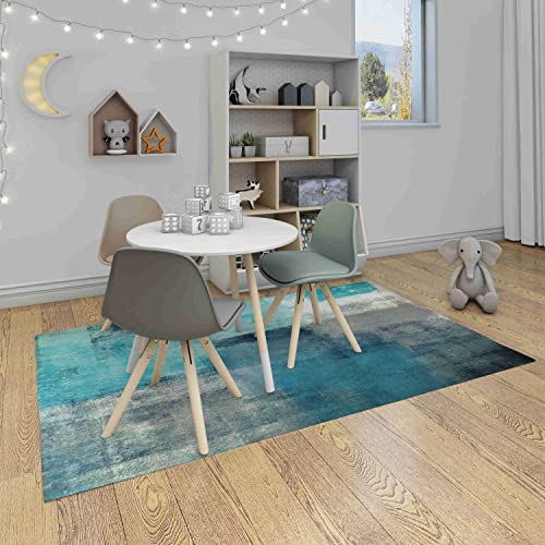 LOKMU Non-Slip Area Rugs Turquoise and Grey Abstract Art Home Decor Rugs Carpet for Classroom Living Room Bedroom Dining Kindergarten Room 5'x7' - Image 3