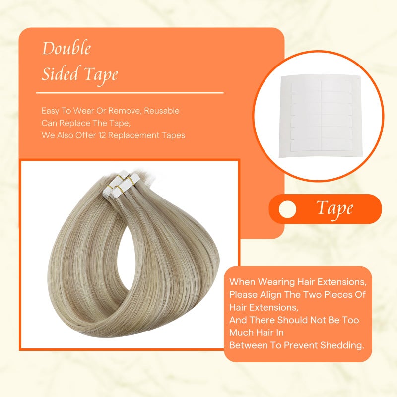 Fshine Full Shine Human Hair Tape in Extensions 22Inch Double Sided Tape in Extensions Human Hair Color 18 Ash Blonde Highlight 613 Light Blonde 50G Hair Extensions Tape Ins Real Hair Extensions 20Pcs - Image 4