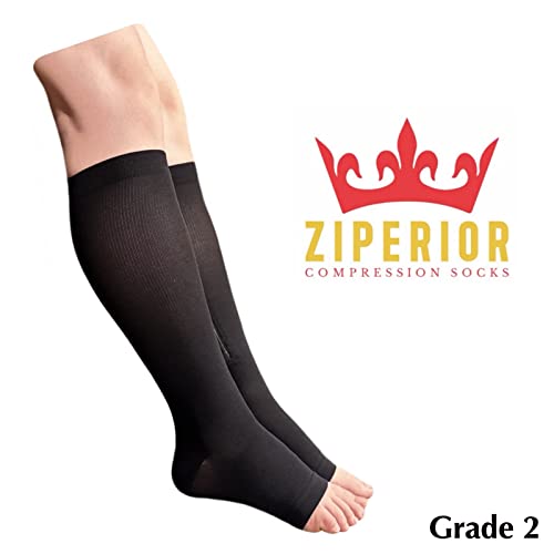 Ziperior Inside Leg Zipper 20-30 mmHg Compression Grade Calf Open Toe Socks (Black, 4X-Large) - Image 3