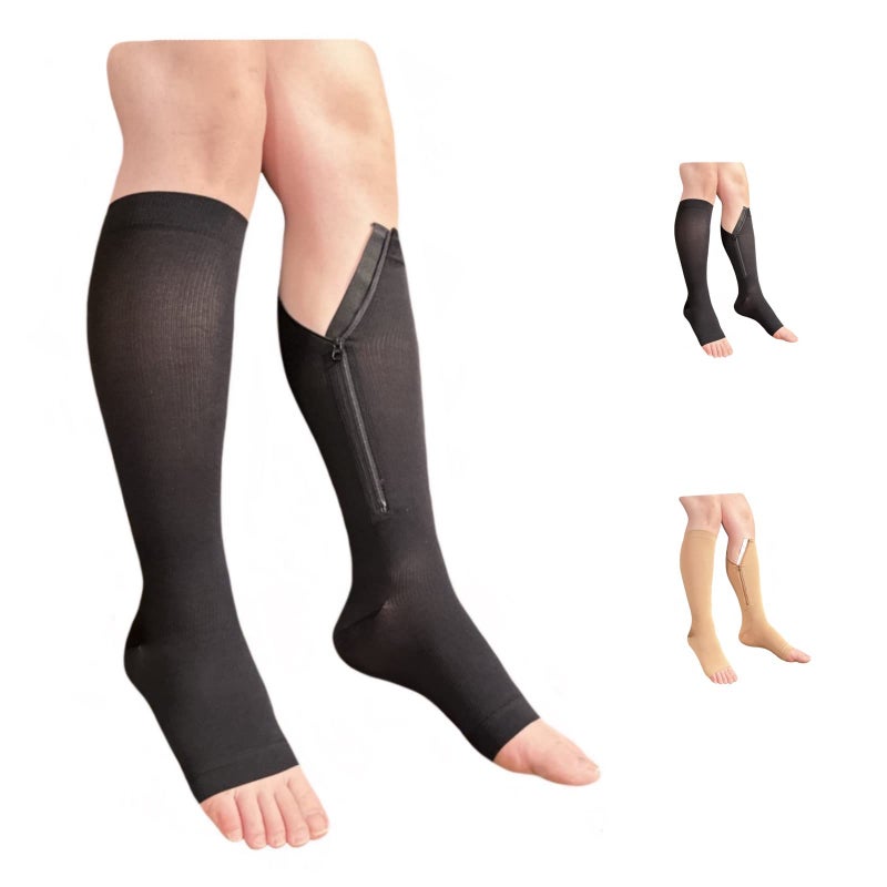 Ziperior Inside Leg Zipper 20-30 mmHg Compression Grade Calf Open Toe Socks (Black, 4X-Large) - Image 5