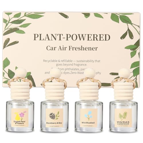 Vietora Eud Hanging Car Air Freshener 4-Pack, Essential Oil Car Diffuser for Rearview Mirror, Aesthetic Auto Decor & Odor Eliminator Set (Autumn Pear, Woodland Bluebell, Dark Berry, Cedarwood) - Image 1