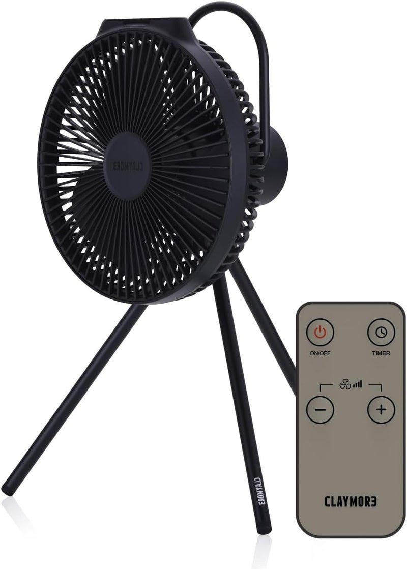 Claymore V1040 Black Rechargeable Portable Fan – 10,400mAh Power Bank Function Remote Control 4-Speed Quiet BLDC Air Circulator USB-C Charging 23 Hrs Runtime for Camping, Indoor, Outdoor - Image 1