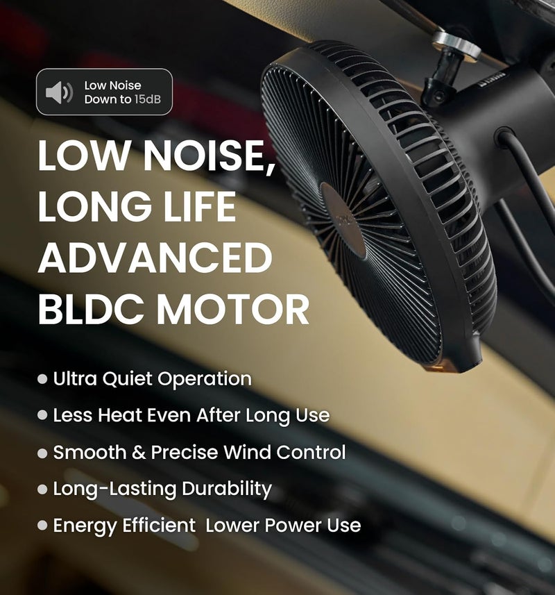 Claymore V1040 Black Rechargeable Portable Fan – 10,400mAh Power Bank Function Remote Control 4-Speed Quiet BLDC Air Circulator USB-C Charging 23 Hrs Runtime for Camping, Indoor, Outdoor - Image 4