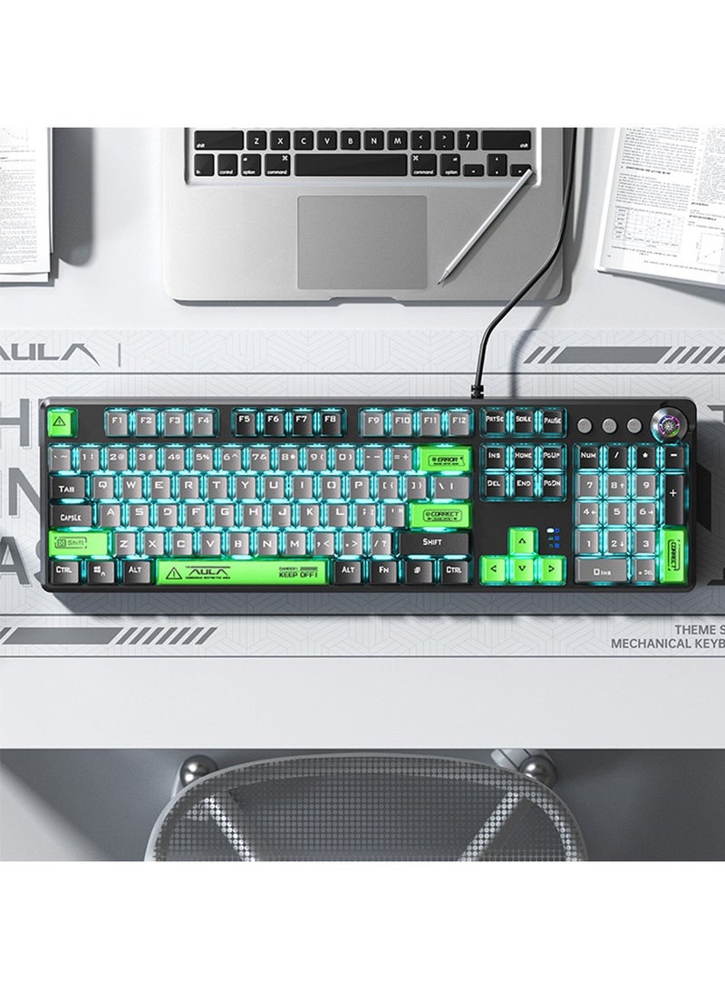 AULA Mechanical Gaming Keyboard NKRO with Wrist Rest RGB Backlit Volume/Lighting Control Knob Fully Programmable 108-Keys Anti-Ghosting Wired Computer Keyboards for Office/Games, Brown Switch  - Image 3