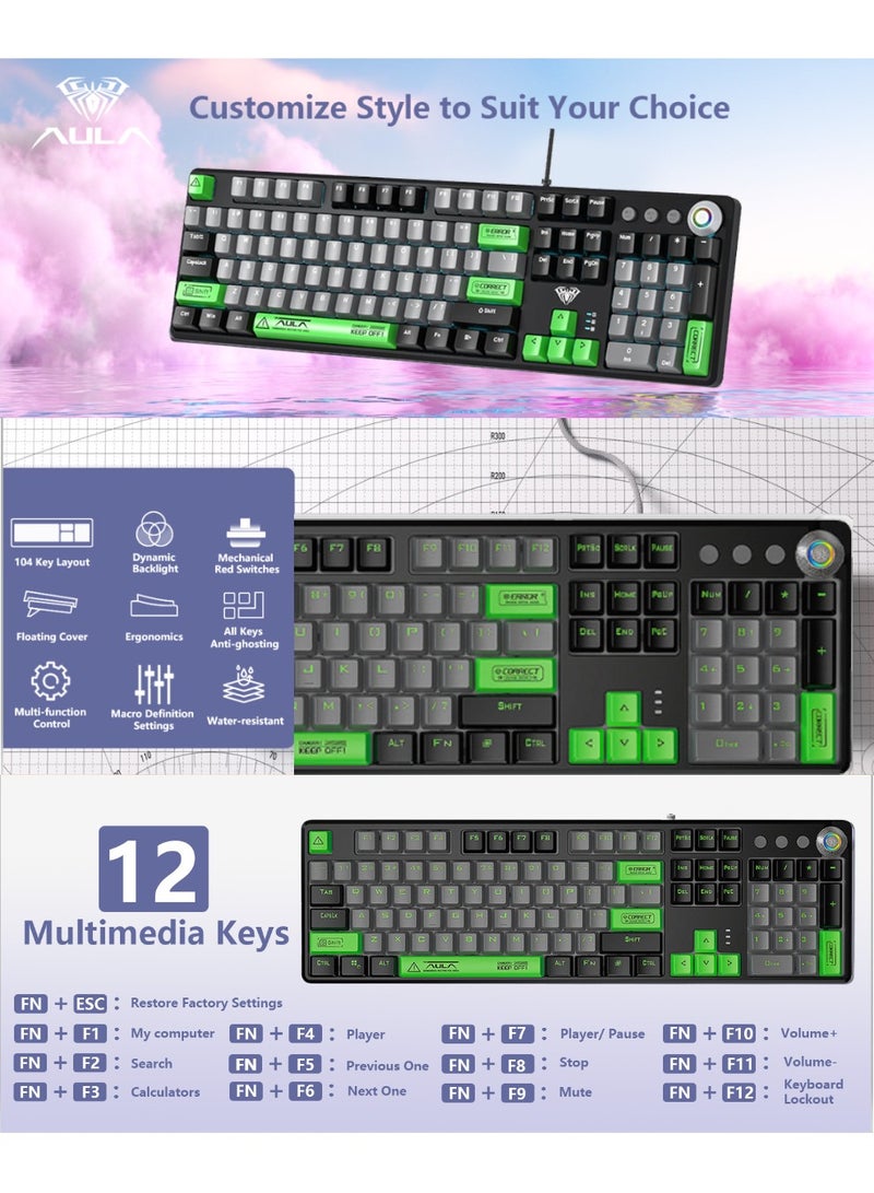 AULA Mechanical Gaming Keyboard NKRO with Wrist Rest RGB Backlit Volume/Lighting Control Knob Fully Programmable 108-Keys Anti-Ghosting Wired Computer Keyboards for Office/Games, Brown Switch  - Image 5