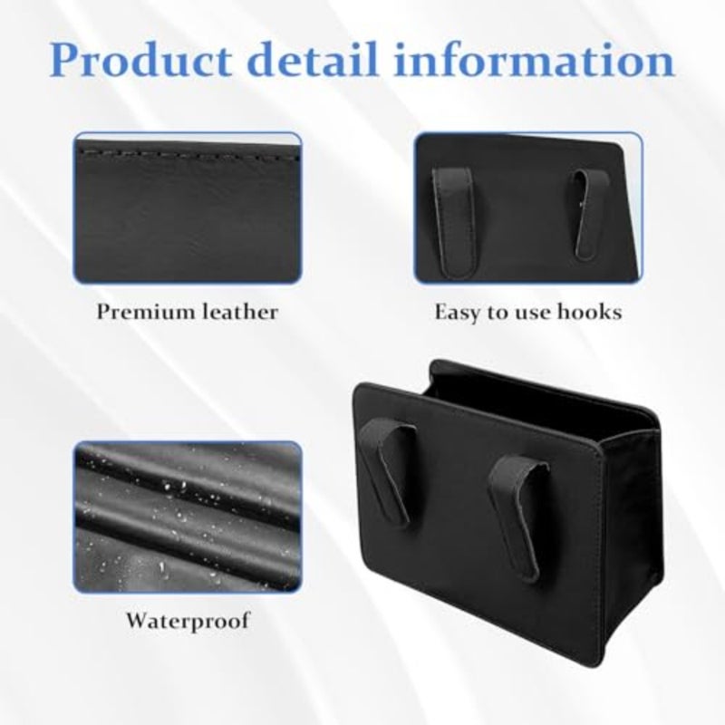 Leather Hanging Car Trash Can, Multifunctional Foldable Storage Bin with Waterproof Design, Durable Hanging Garbage Organizer, Universal Fit for, SUVs and Trucks, Black - Image 4