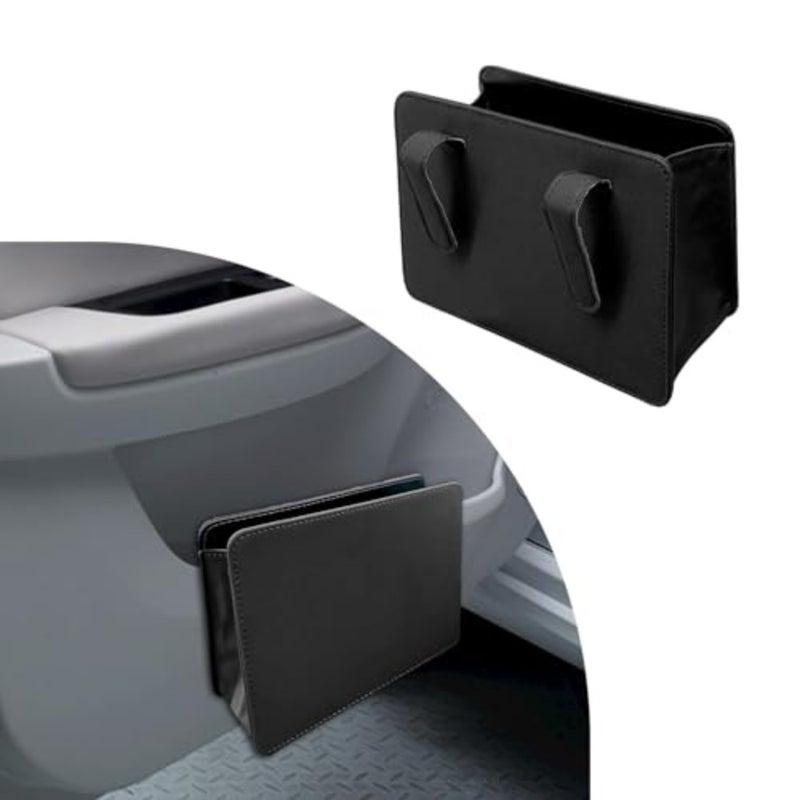 Leather Hanging Car Trash Can, Multifunctional Foldable Storage Bin with Waterproof Design, Durable Hanging Garbage Organizer, Universal Fit for, SUVs and Trucks, Black - Image 1