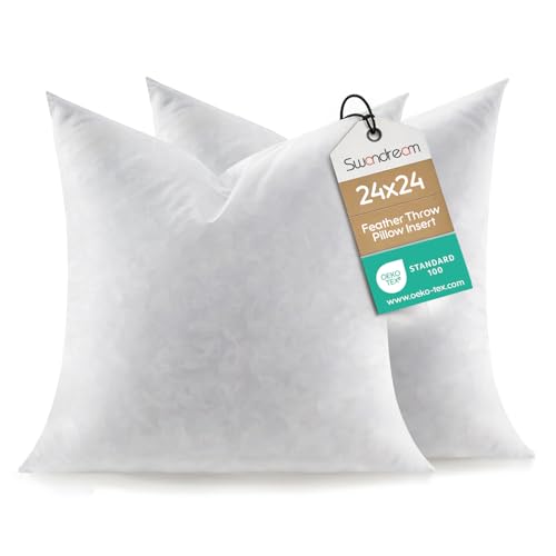 Swandream Euro Pillow Inserts Set of 2, Soft Fluffy Square 24 x 24 Inches Decorative Pillow Insert, Feather and Down Filled Throw Pillows - Image 1