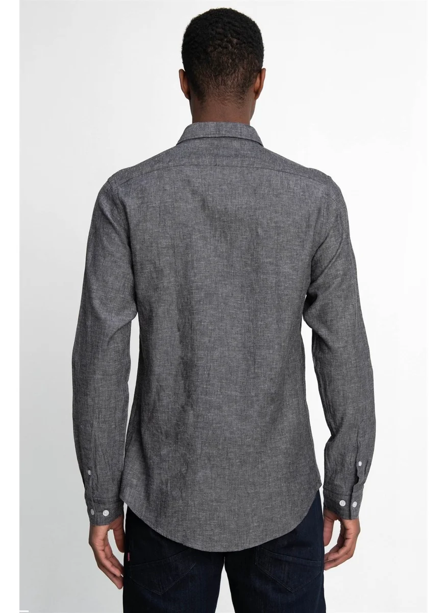 Tudors Slim Fit Long Sleeve Linen Premium Series Button Collar Sports Shirt