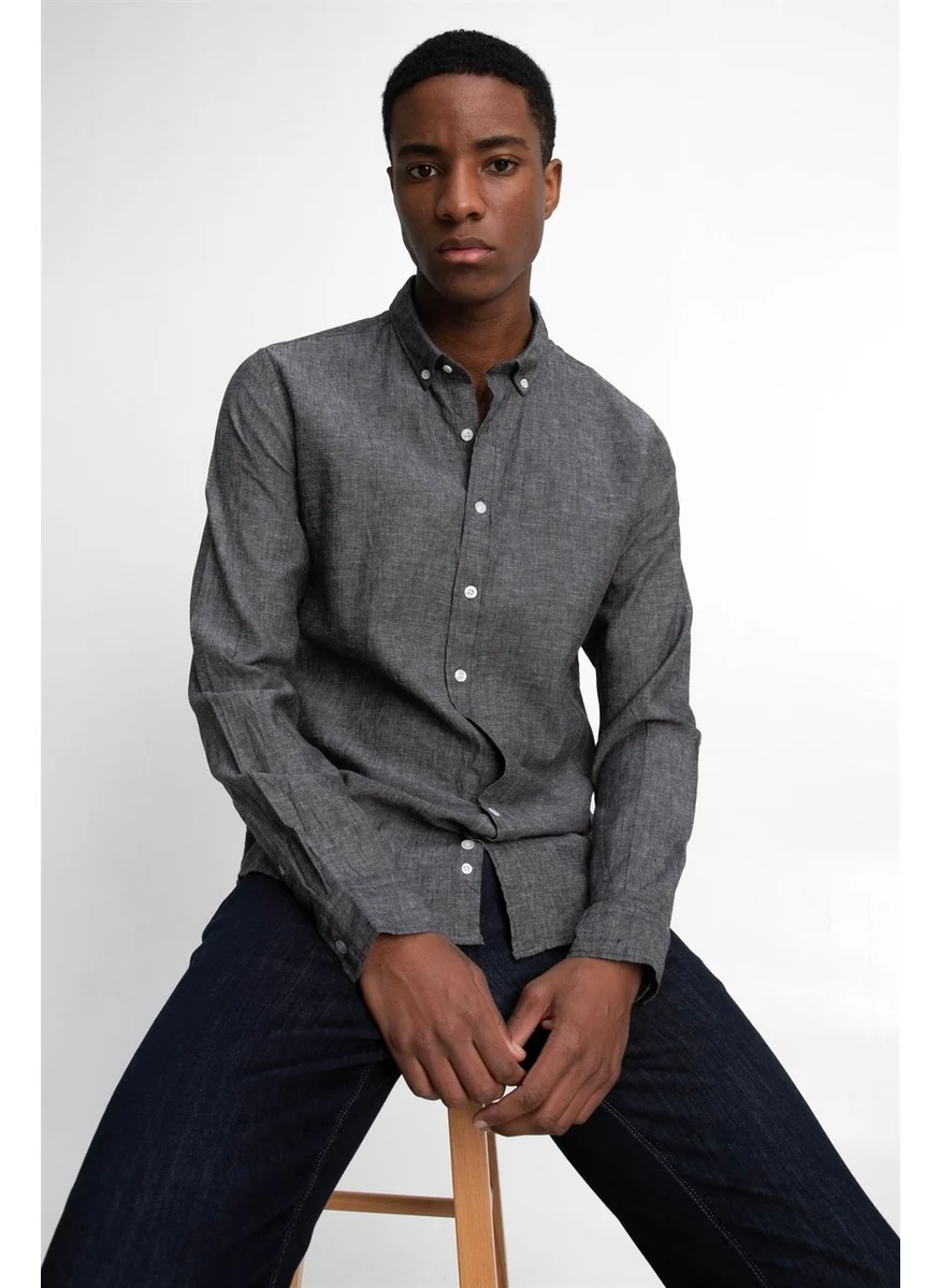 Tudors Slim Fit Long Sleeve Linen Premium Series Button Collar Sports Shirt