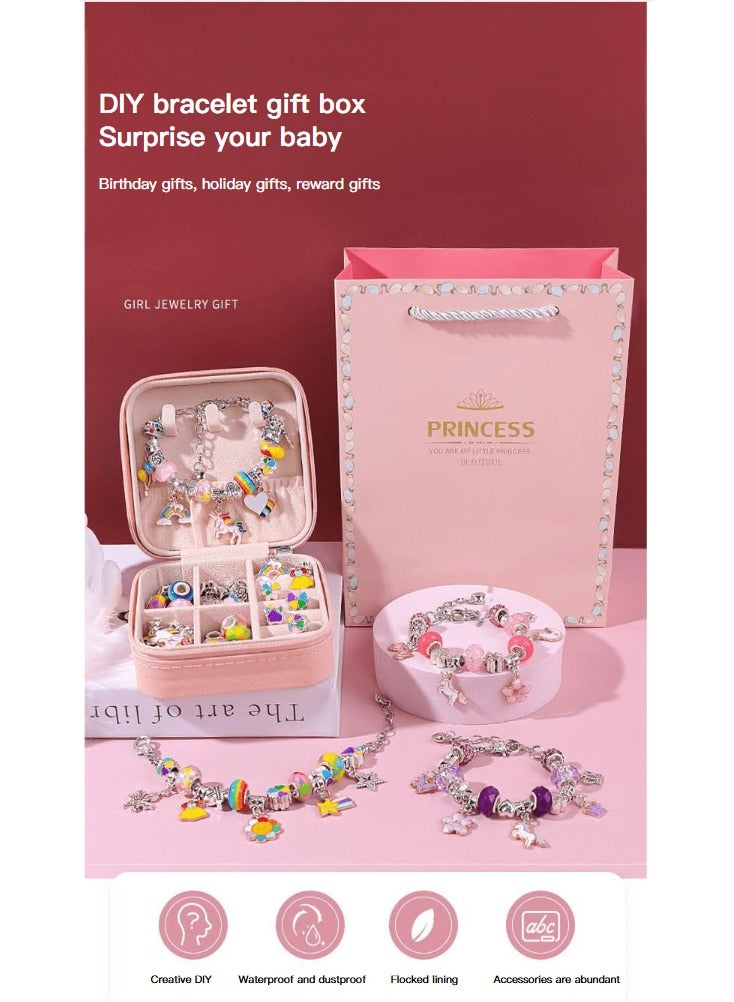 general Rainbow 66-piece set + jewelry box + gift bag (20 beads, 20 ten pendants, 3 three bracelets + 3 necklaces, 20 large hole beads), children's puzzle beaded bracelet DIY set - Image 2