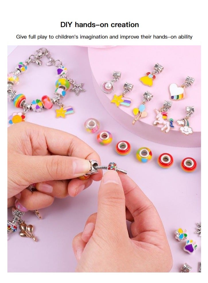 general Rainbow 66-piece set + jewelry box + gift bag (20 beads, 20 ten pendants, 3 three bracelets + 3 necklaces, 20 large hole beads), children's puzzle beaded bracelet DIY set - Image 3