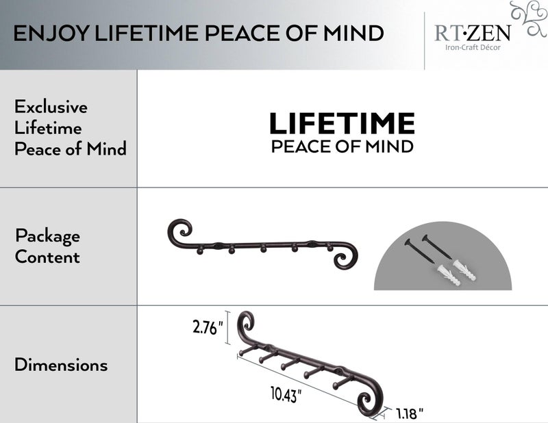 RTZEN Farmhouse Small Key Holder for Wall - Handcrafted Swirl Decorative 5 Key Hooks for Home Entryway - Wrought Iron Wall Mount Rack Purse Coat and Leash Holder or Organizer (Classic Black) - Image 4