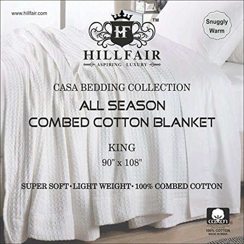 HILLFAIR 100% Combed Cotton Blanket– King Bed Blanket– Soft Cozy Warm Multipurpose Throws for Luxury Home Decor– 90 x 108 inch King Size Cotton Blankets for Beds- Bed Blankets for All Season- White - Image 5