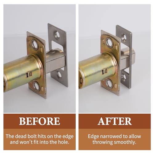 MOSECYOU Deadbolt Restorer Strike Plates 2 Pack, Narrow-Side and Large Hole to Allow Dead Bolt to Pass Freely, Dead Lock Catcher Strikers (2, Silver) - Image 4