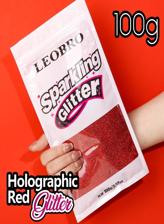 LEOBRO Red Glitter, 100 g / 3.5 oz Holographic Fine Glitter for Crafts, Resin, Flowers, DIY Jewelry Party Decorations - Image 2