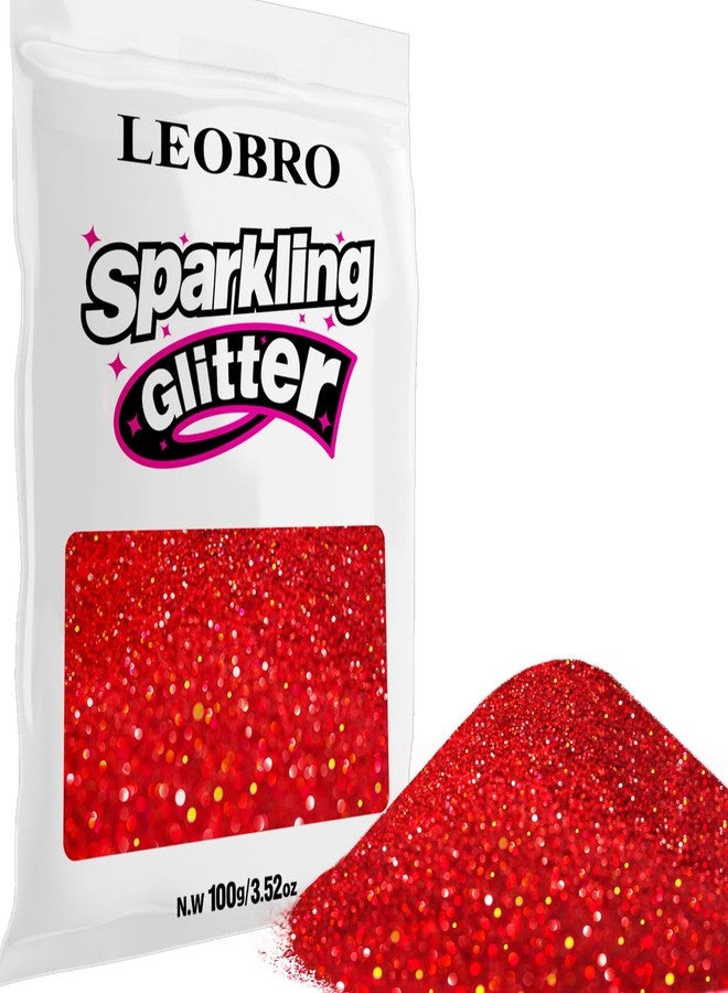 LEOBRO Red Glitter, 100 g / 3.5 oz Holographic Fine Glitter for Crafts, Resin, Flowers, DIY Jewelry Party Decorations - Image 1