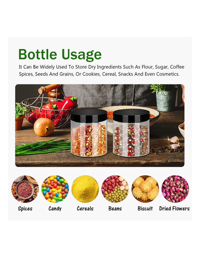 KASTWAVE - 8oz Plastic Jars with Lids 24 Pack Clear Plastic Slime Containers Stackable Round Empty Clear Jars with Black Lids Pen Labels Refillable Slime Jars for Kitchen Storage Spices Dry Food Slime Making - Image 1