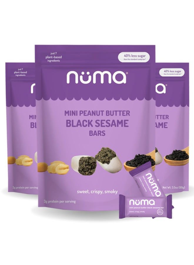 NUMA Mini Peanut Butter Black Sesame Bars – Vegan, Low Sugar, High Protein, Low Calorie, All Natural, Gluten Free – Crunchy Plant Based Snack – 3 Bags with 8 Individually Wrapped Pieces - Image 1