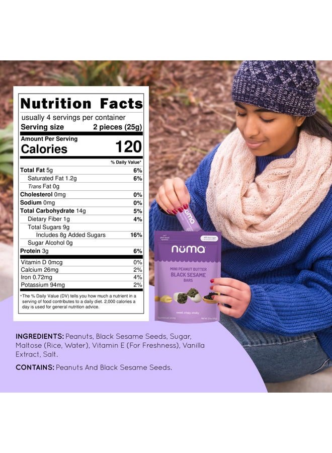 NUMA Mini Peanut Butter Black Sesame Bars – Vegan, Low Sugar, High Protein, Low Calorie, All Natural, Gluten Free – Crunchy Plant Based Snack – 3 Bags with 8 Individually Wrapped Pieces - Image 5