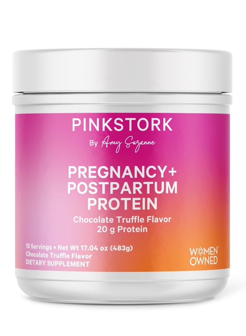 Pink Stork Pregnancy + Postpartum Protein, Chocolate Truffle Flavor, 20 g Protein, 15 Servings, Net Wt 17.04 oz (483g), Dietary Supplement - Image 1