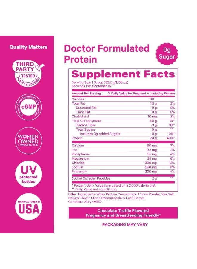 Pink Stork Pregnancy + Postpartum Protein, Chocolate Truffle Flavor, 20 g Protein, 15 Servings, Net Wt 17.04 oz (483g), Dietary Supplement - Image 4