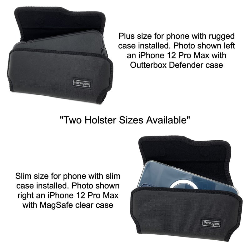 Perilogics Horizontal Belt Holster for iPhone 17 Pro Max, 17 Light, 16 Plus, 16 Pro Max, 15 Pro Max, 14 Pro Max. Magnetic Closure, Metal Belt Clip, New Twill Fabric, EVA Padding. Fits Bulky Case - Image 3