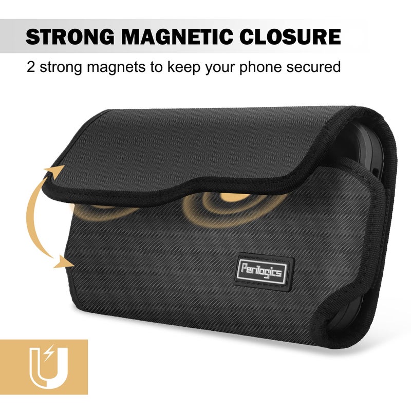 Perilogics Horizontal Belt Holster for iPhone 17 Pro Max, 17 Light, 16 Plus, 16 Pro Max, 15 Pro Max, 14 Pro Max. Magnetic Closure, Metal Belt Clip, New Twill Fabric, EVA Padding. Fits Bulky Case - Image 5