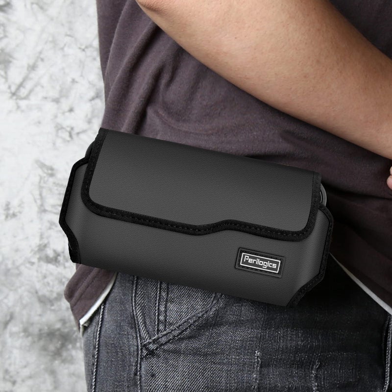 Perilogics Horizontal Belt Holster for iPhone 17 Pro Max, 17 Light, 16 Plus, 16 Pro Max, 15 Pro Max, 14 Pro Max. Magnetic Closure, Metal Belt Clip, New Twill Fabric, EVA Padding. Fits Bulky Case - Image 2