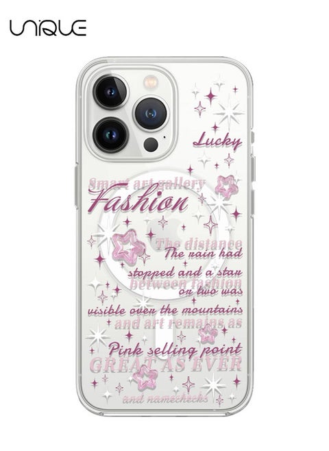 Compatible with iPhone 15 Pro Max Case, Compatible with MagSafe Case, Pink Text Graffiti Case, Pink Pentagram Case, TPU Drop Protection - Clear