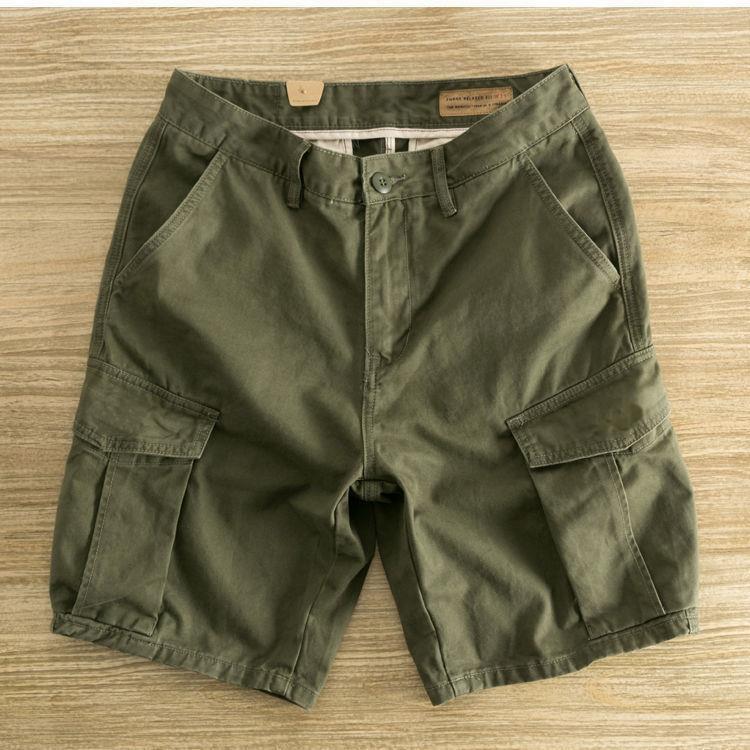 Yu Wenle Same Style Work Shorts Mens Fashion Brand Loose Washed 5-point Pants Mens Large Size Casual Pants Summer. Khaki - Image 2