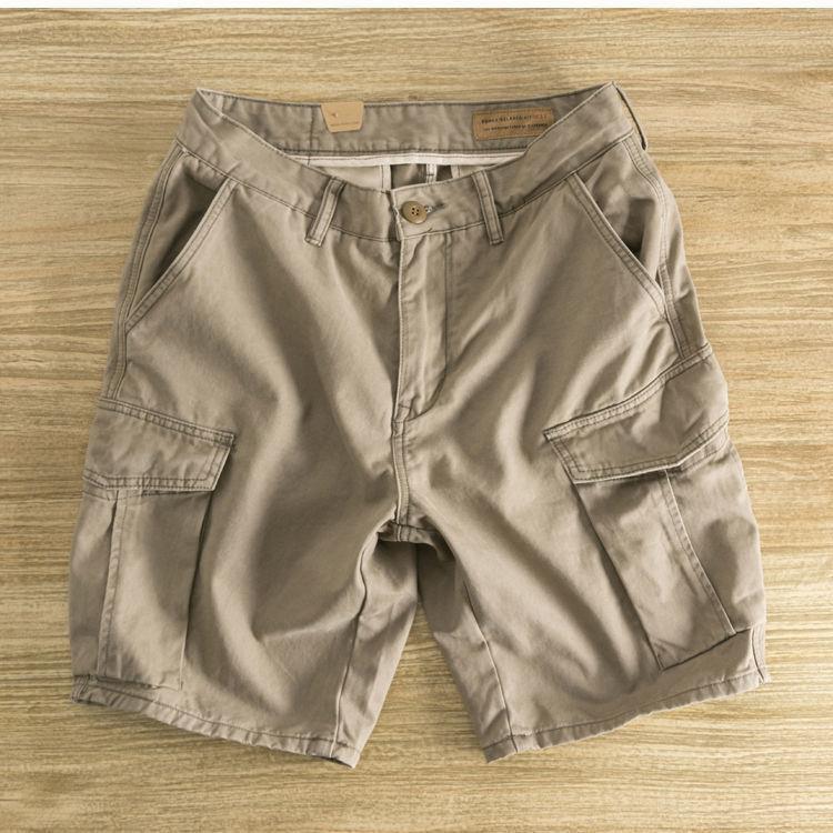 Yu Wenle Same Style Work Shorts Mens Fashion Brand Loose Washed 5-point Pants Mens Large Size Casual Pants Summer. Khaki - Image 1