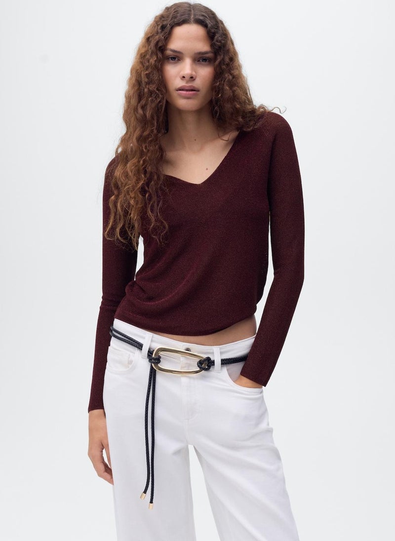 MANGO V-neck lurex sweater - Image 1
