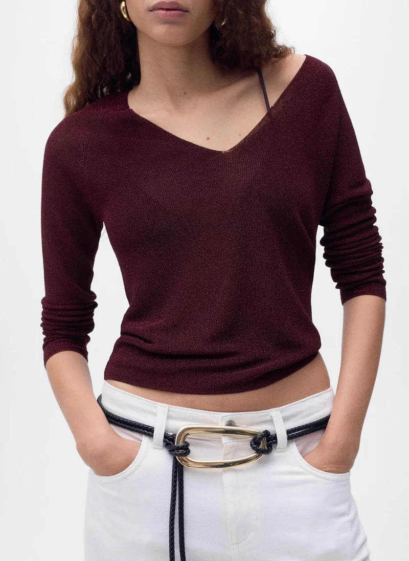 MANGO V-neck lurex sweater