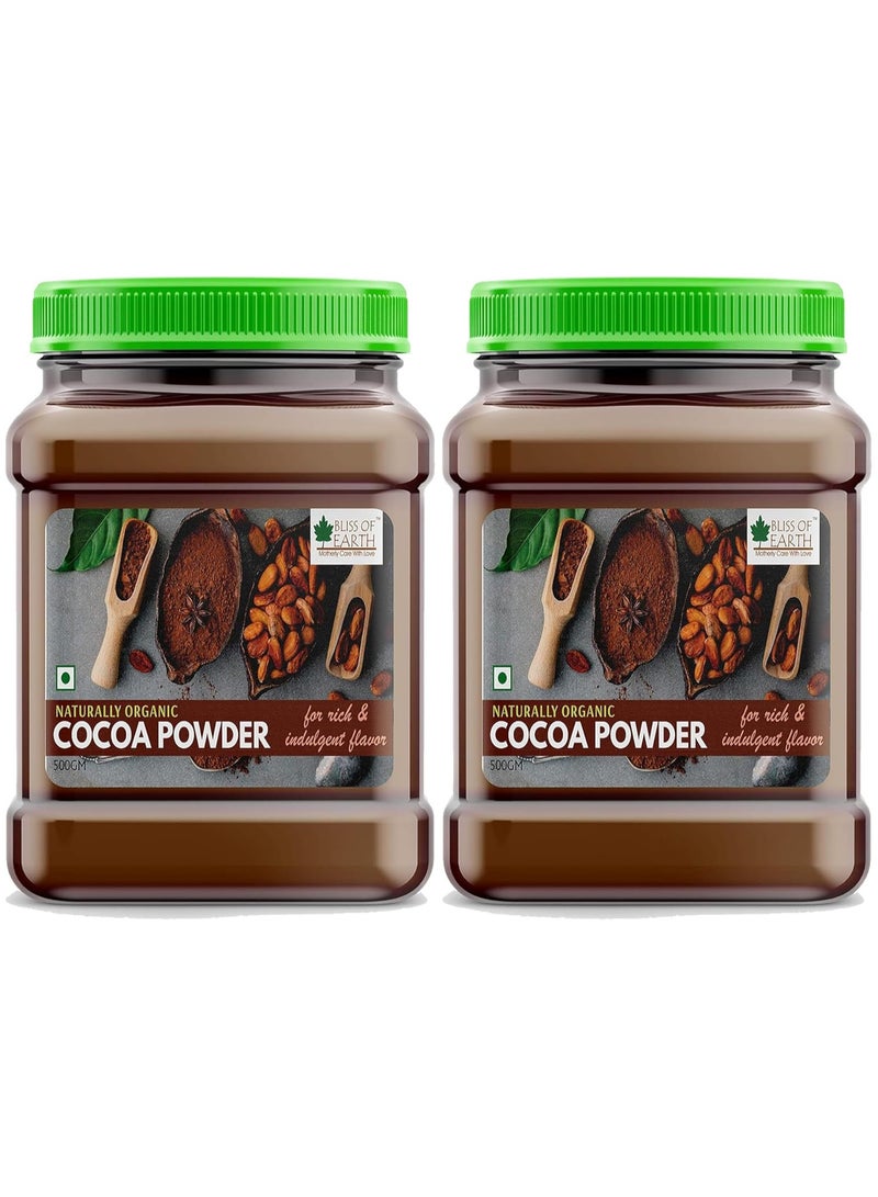BLISS OF EARTH 500gm Naturally Organic Indonesian Cocoa Powder for Chocolate Cake Making & Chocolate Drink Unsweetened Pack of 2 - Image 1