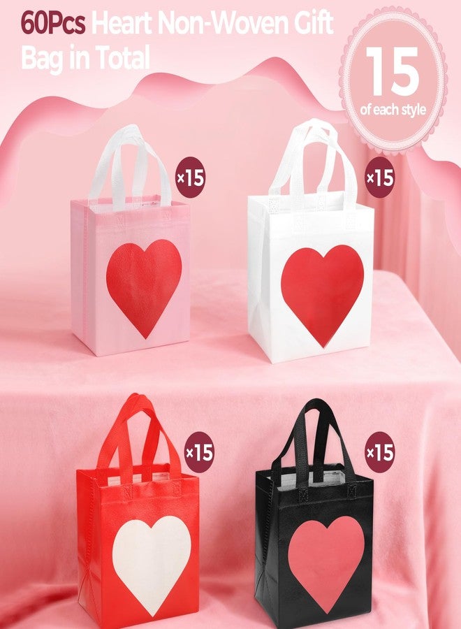Dapuri 60 Pcs Valentine’s Day Heart Gift Bags Bulk, Non-Woven Reusable Tote Bags with Handles, Valentine Goody Treat Shopping Bags for Birthday, Wedding, Party Favors - Image 2