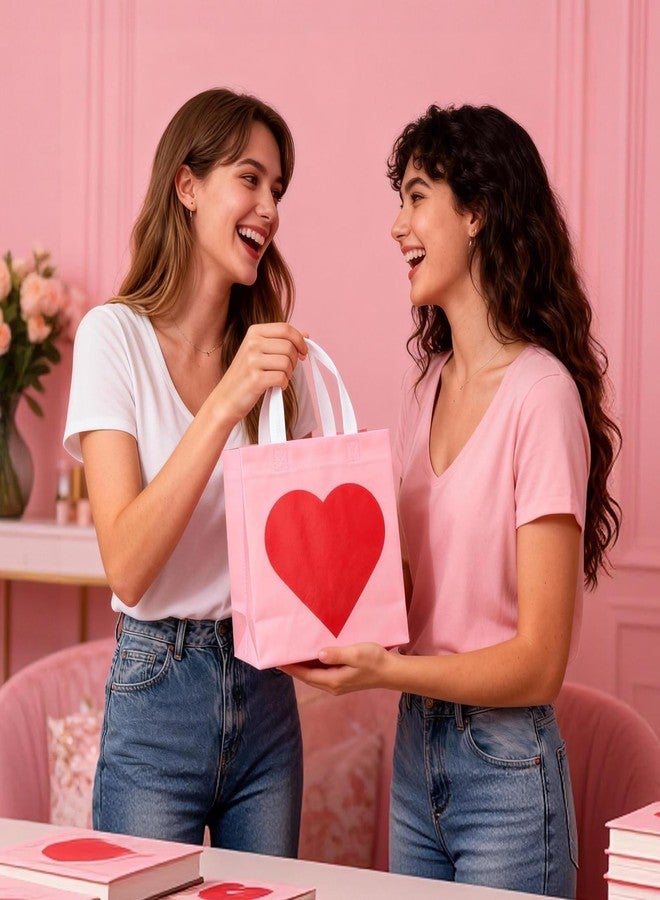 Dapuri 60 Pcs Valentine’s Day Heart Gift Bags Bulk, Non-Woven Reusable Tote Bags with Handles, Valentine Goody Treat Shopping Bags for Birthday, Wedding, Party Favors - Image 4