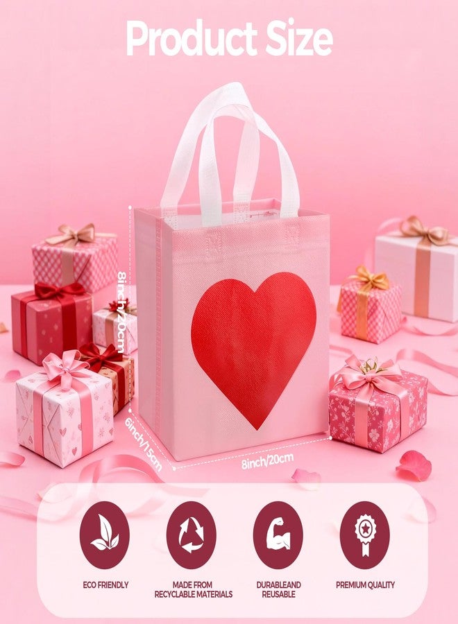 Dapuri 60 Pcs Valentine’s Day Heart Gift Bags Bulk, Non-Woven Reusable Tote Bags with Handles, Valentine Goody Treat Shopping Bags for Birthday, Wedding, Party Favors - Image 3