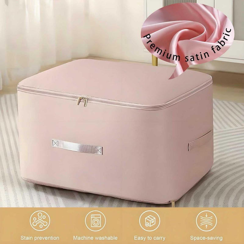 JUPITER WARRIOR Ultra Space Saving Self Compression Organizer  2025 New 3-Layer Zipper Large Capacity Storage Bag  Thick Satin Fabric Heavy Duty Bags For Comforters Blankets Bedding Duvet (Pink  X-Large  21X17X24In) - Image 2