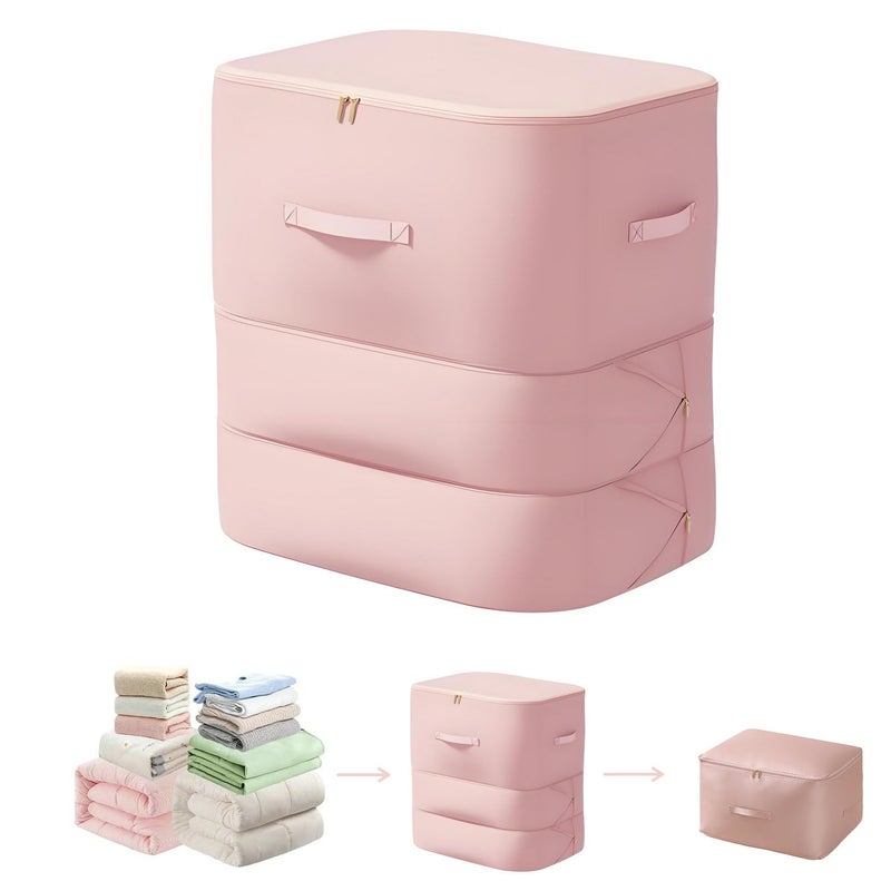 JUPITER WARRIOR Ultra Space Saving Self Compression Organizer  2025 New 3-Layer Zipper Large Capacity Storage Bag  Thick Satin Fabric Heavy Duty Bags For Comforters Blankets Bedding Duvet (Pink  X-Large  21X17X24In) - Image 1