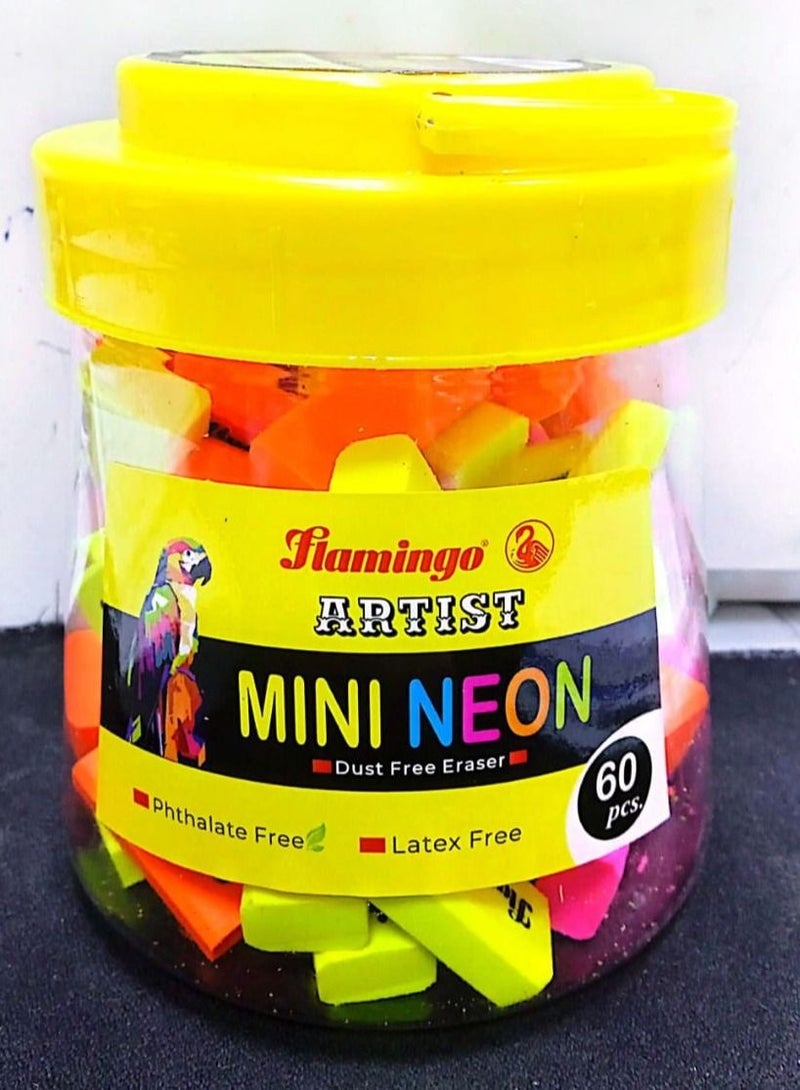 Flamingo Mini Neon Dust Free Eraser 60Pieces - Image 1