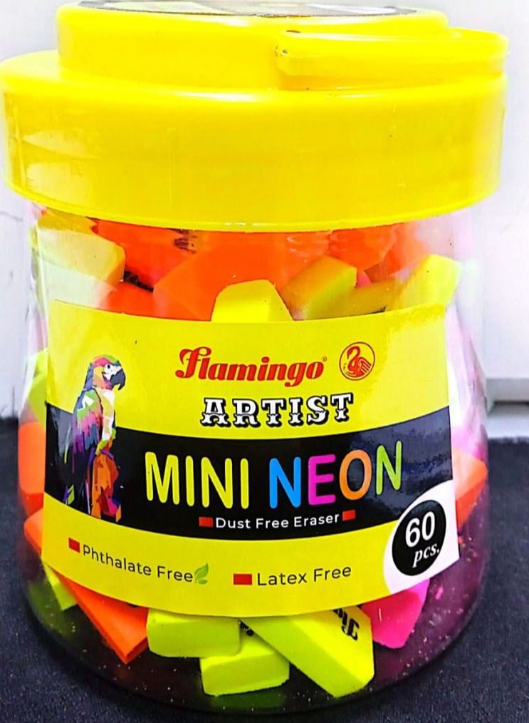 Flamingo Mini Neon Dust Free Eraser 60Pieces - Image 2